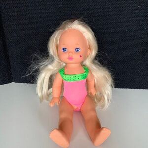 Mattel Lil Miss MakeUp Doll  1988 Blond Heart Cheek Vintage 12” rainbow hair. Bl